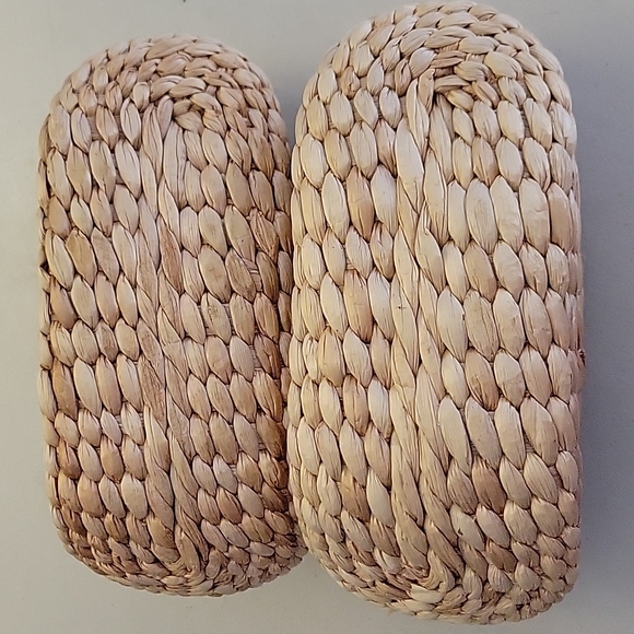 3 for $15. Boho Wicker Woven Raffia Straw Pair of Shoe Planters Baskets - Picture 3 of 4